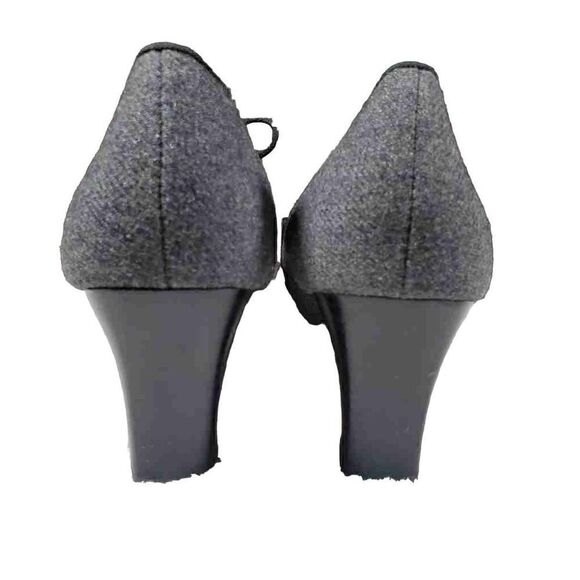 Liz Claiborne Heels Womens 7.5 Sabrina Pump Grey Wool Fabric Lace Up Almond Toe - Picture 6 of 9
